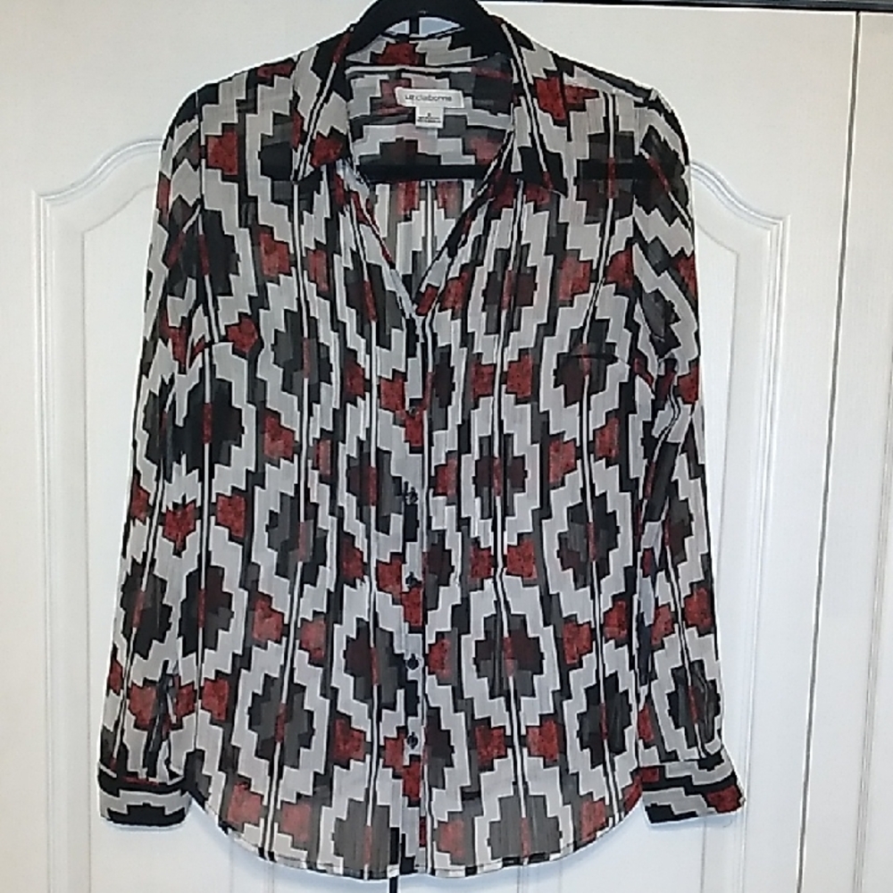 Patterned Long Sleeve Blouse